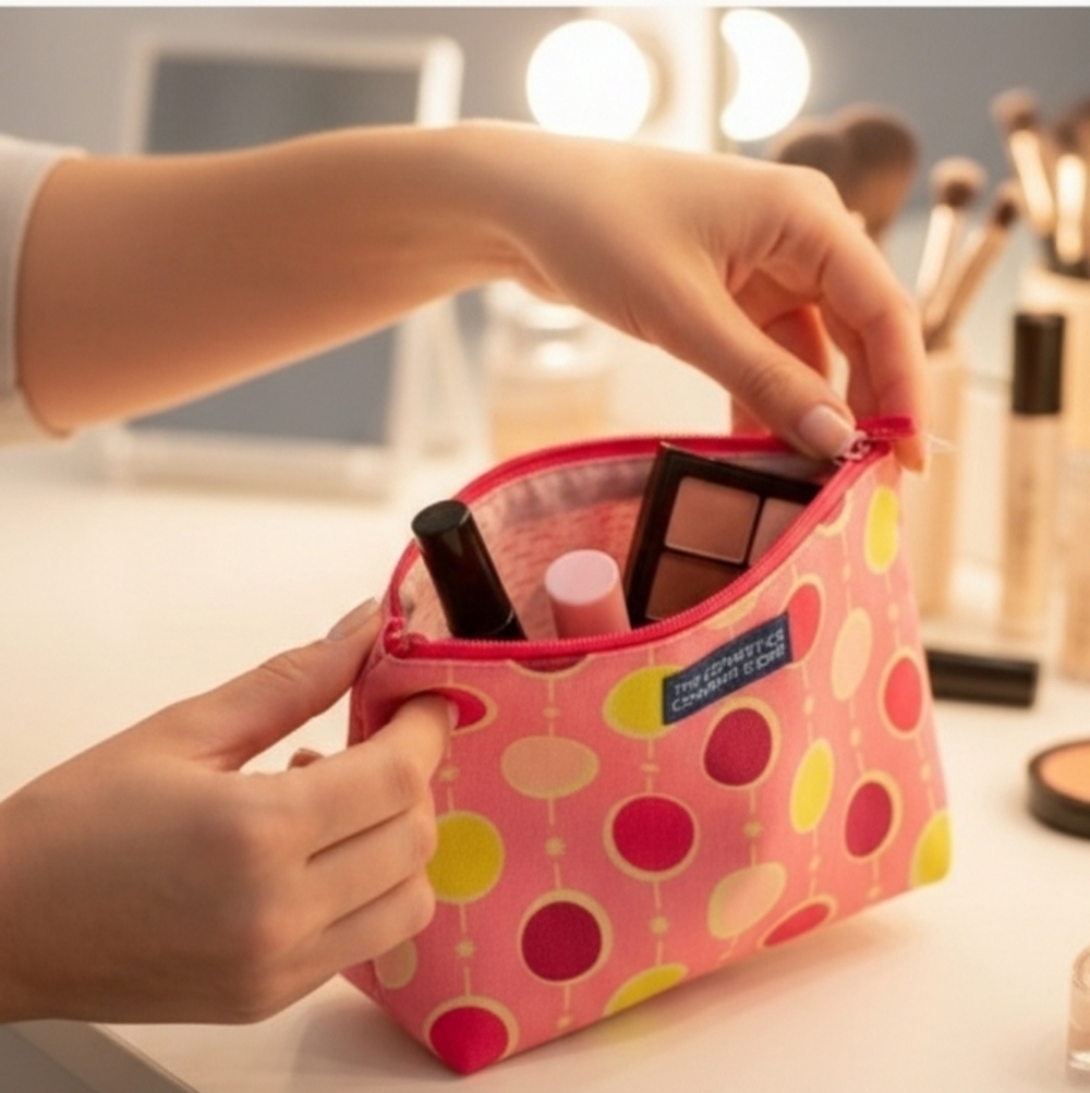 The Cosmetic Company Store Pink and Yellow Cosmetic Pouch (New)